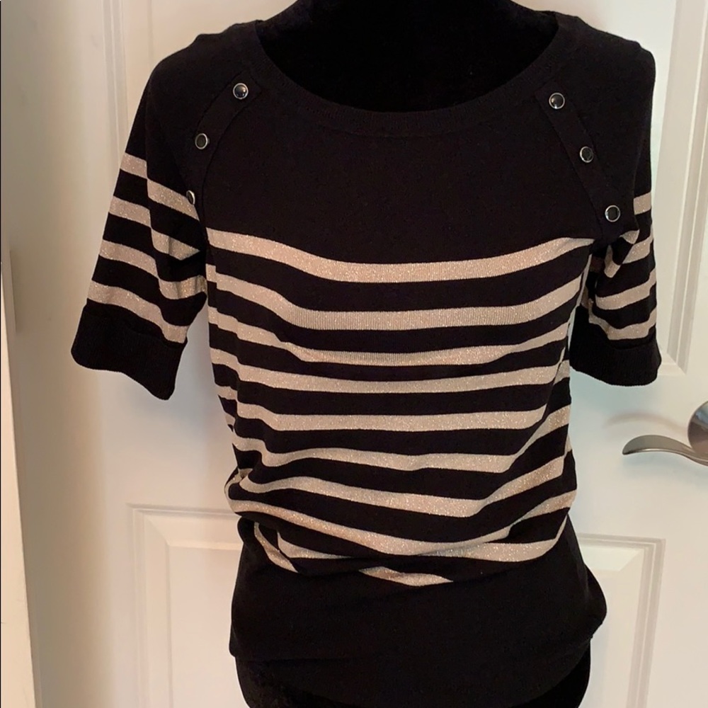 WHBM short sleeve sweater black & gold striped